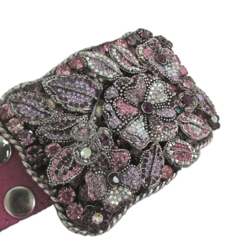 PARW Buckles Yoakum Texas Rhinestone Glam Flower Pink & Purple Belt Buckle